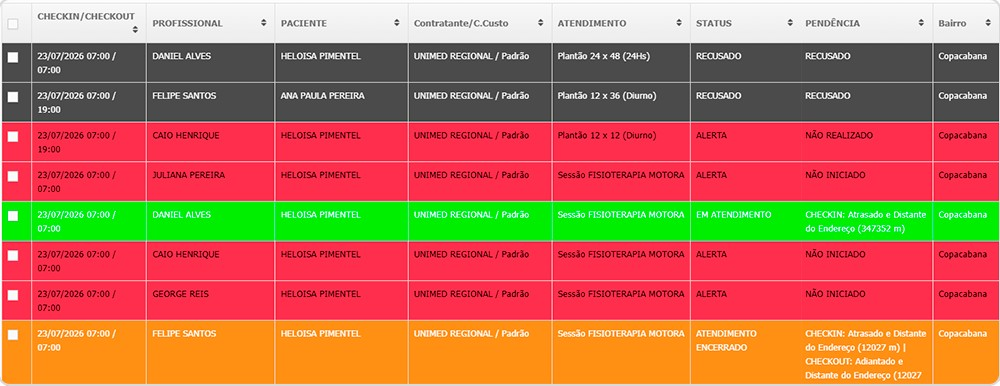 Conferência de Ponto do +Vidas com atendimentos por situação