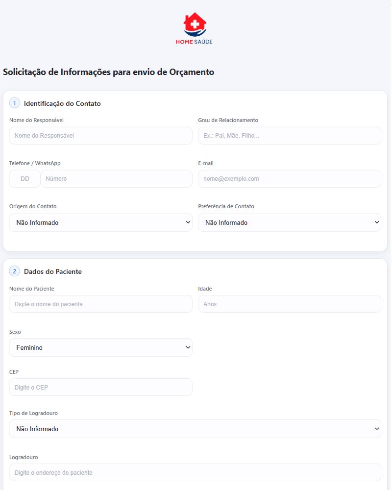 Formulário público do +Vidas Business: blocos Identificação do Contato e Dados do Paciente, com a logomarca da empresa