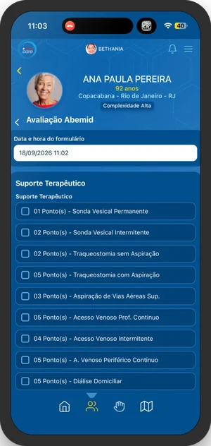 Preenchimento do domínio Suporte Terapêutico da Avaliação Abemid