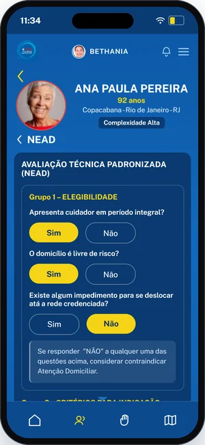 Grupo 1 de elegibilidade do NEAD no aplicativo