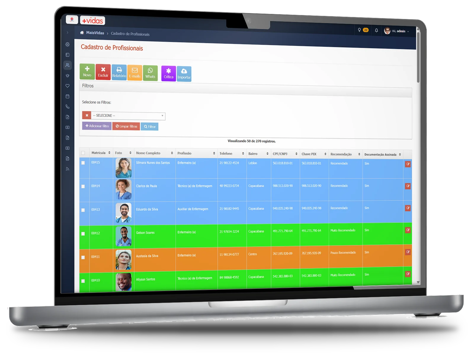 Cadastro de Profissionais do Sistema +Vidas no notebook