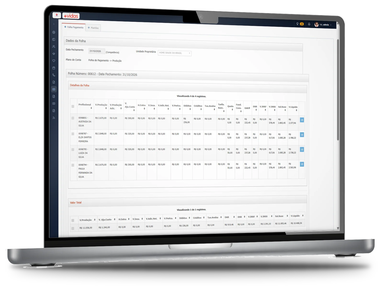 Folha de Pagamento do Sistema +Vidas no notebook