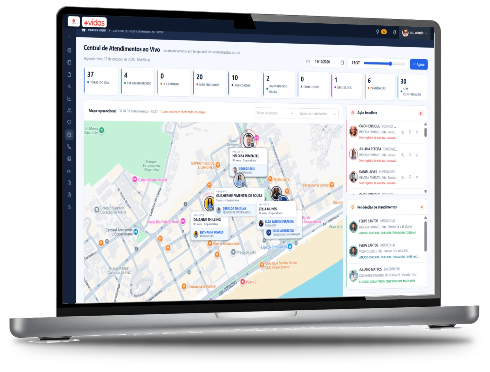 Central de Atendimentos ao Vivo do Sistema +Vidas no notebook