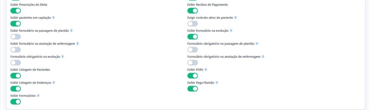 Chaves de configuração do +Vidas Care nos Parâmetros Gerais, com a chave Exibir POPs ligada