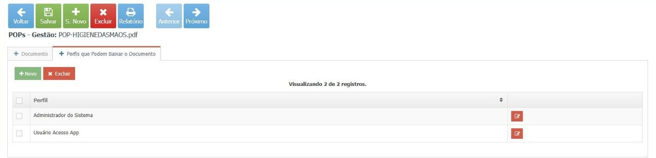 Recurso Perfis que Podem Baixar o Documento com os perfis Administrador do Sistema e Usuário Acesso App